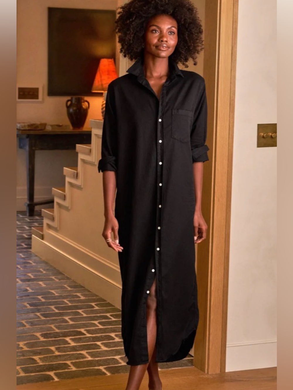 Frank & Eileen Black RORY Maxi Shirtdress—BEAUTIFUL!  Lagenlook—Like New! Casual